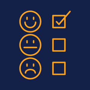 Three faces - one smiling, one neutral, one sad