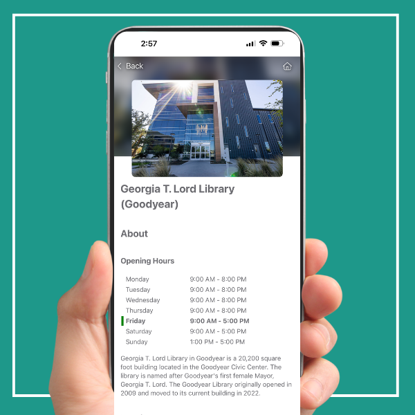 Georgia T. Lord Library screen on mobile app