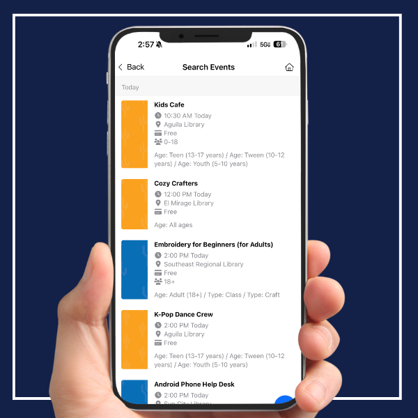 browse events screen on mobile app