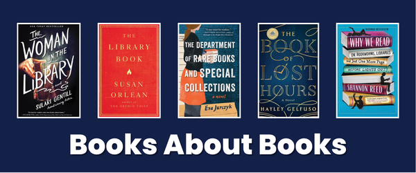 Books About Books text with 5 book covers
